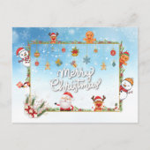 サンタクロース雪だるまメリークリスマス シーズンポストカード (正面)