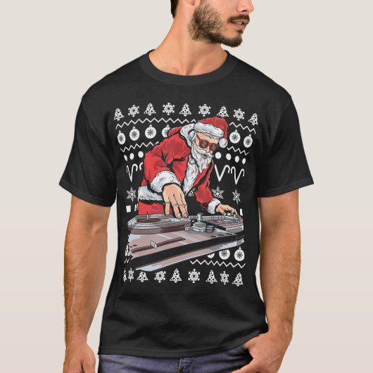 サンタクロース音楽DJタッキーなクリスマス醜いクリスマスT-S Tシャツ (正面)