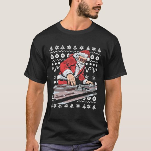 サンタクロース音楽DJ醜いクリスマスタッキークリスマスGif Tシャツ (正面)