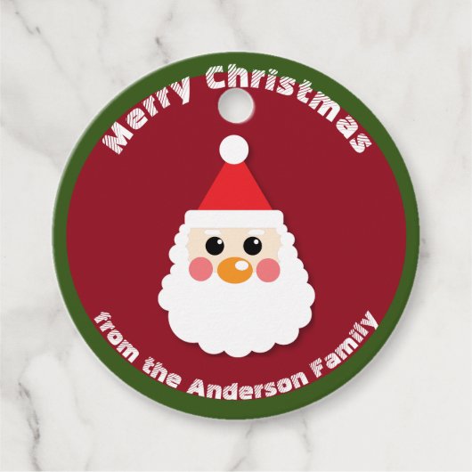 サンタクロース顔オンレッドメリークリスマス フェイバータグ (正面)