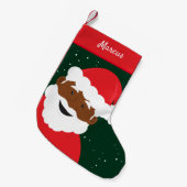 サンタクロース顔グリーンブラウンスキンネーム スモールクリスマスストッキング (正面 (吊り時))