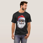 サンタクロース顔サングラスと帽子ひげクリスチム Tシャツ (正面フル)