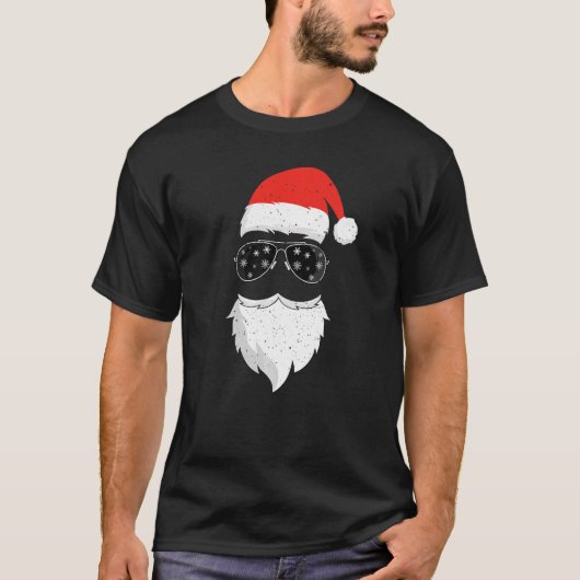 サンタクロース顔サングラスひげクリスマスM Tシャツ (正面)
