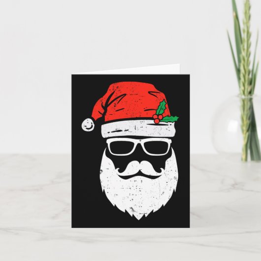 サンタクロース顔サングラス帽子ひげのクリスマス カード (正面)
