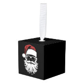 サンタクロース顔サングラス帽子ひげのクリスマス キューブオーナメント (正面アングル)