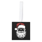 サンタクロース顔サングラス帽子ひげのクリスマス キューブオーナメント (正面)