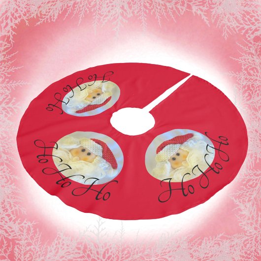 サンタクロース顔ホホホホホレッド ブラッシュドポリエステルツリースカート