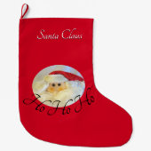 サンタクロース顔ホホホホホーと名前レッドクリスマス ラージクリスマスストッキング (正面)