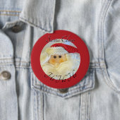 サンタクロース顔ホホホホホーと名前レッドクリスマス 缶バッジ (インサイチュ)