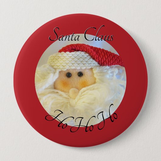 サンタクロース顔ホホホホホーと名前レッドクリスマス 缶バッジ (正面)