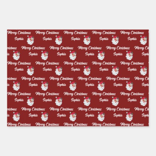 サンタクロース顔 | カスタムクリスマスホリデー ラッピングペーパーシート (正面)