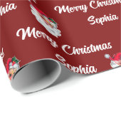 サンタクロース顔 | カスタムクリスマスホリデー ラッピングペーパー (ロールコーナー)