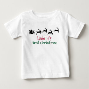 サンタクロース飛んでいるとトナカイ初めてのクリスマス ベビーTシャツ