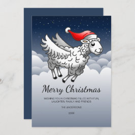 サンタクロース飛んでいるクリスマスヒツジ シーズンカード