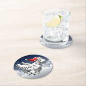 サンタクロース飛んでいるクリスマスヒツジ ラウンドペーパーコースター (インサイチュ)