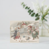 サンタクロース飛んでいるトイズクリスマスツリーチルドレン シーズンポストカード (スタンド正面)