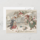 サンタクロース飛んでいるトイズクリスマスツリーチルドレン シーズンポストカード (正面/裏面)