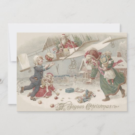 サンタクロース飛んでいるトイズクリスマスツリーチルドレン 招待状 (正面)