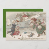 サンタクロース飛んでいるトイズクリスマスツリーチルドレン 招待状 (正面/裏面)