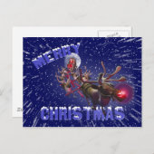 サンタクロース飛んでいるレッドノーズ シーズンポストカード (正面/裏面)