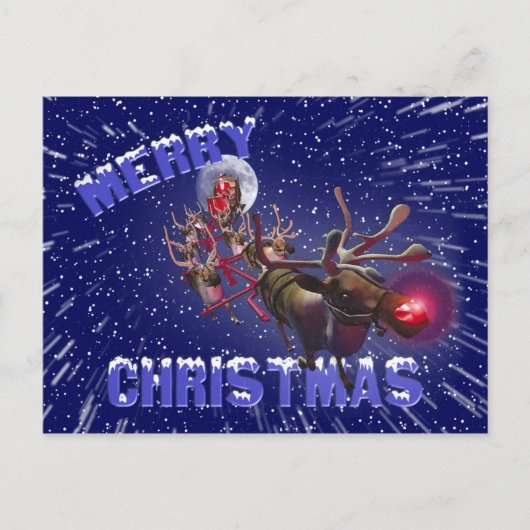 サンタクロース飛んでいるレッドノーズ シーズンポストカード (正面)