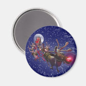 サンタクロース飛んでいるレッドノーズ マグネット (正面/裏面)