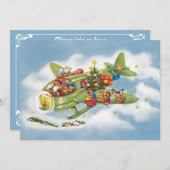 サンタクロース飛行機のヴィンテージクリスマス招待状 招待状 (正面/裏面)