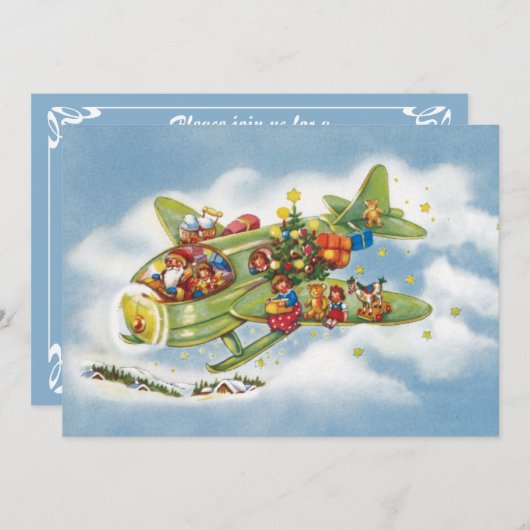 サンタクロース飛行機のヴィンテージクリスマス招待状 招待状 (正面/裏面)