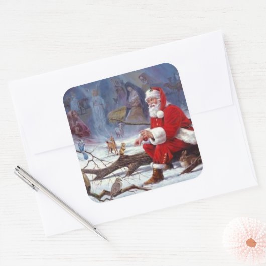 サンタクロース食べ物を与えリス スクエアシール (封筒)