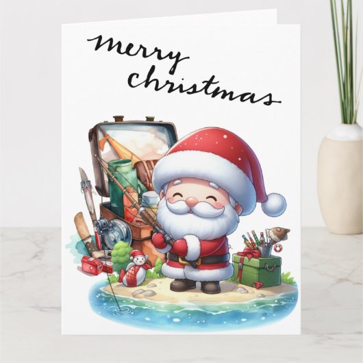 サンタクロース魚釣りオンクリスマスデー カード (正面)