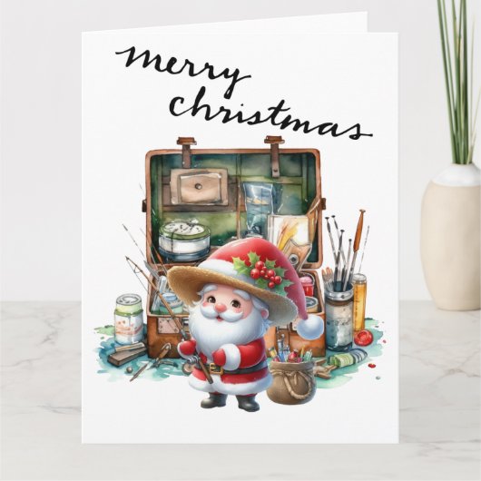 サンタクロース魚釣りオンクリスマスデー カード (正面)