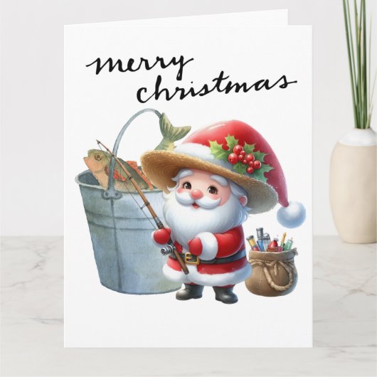 サンタクロース魚釣りオンクリスマスデー カード (正面)