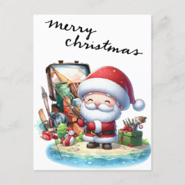 サンタクロース魚釣りオンクリスマスデー シーズンポストカード