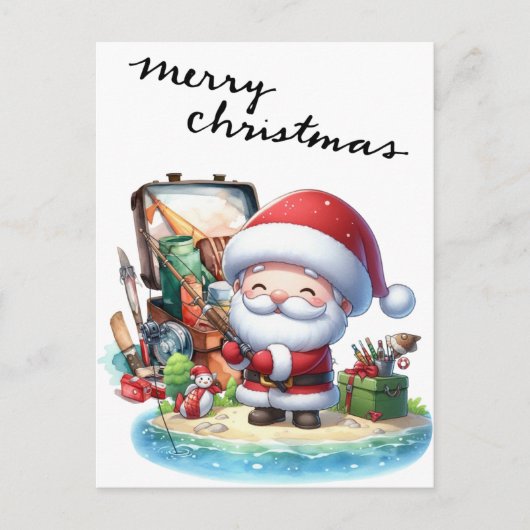 サンタクロース魚釣りオンクリスマスデー シーズンポストカード (正面)