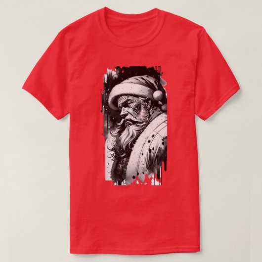 サンタクロース黒インククリスマスTシャツ Tシャツ (デザイン正面)