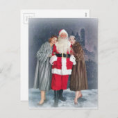 サンタクロース1950年代の女の子 シーズンポストカード (正面/裏面)
