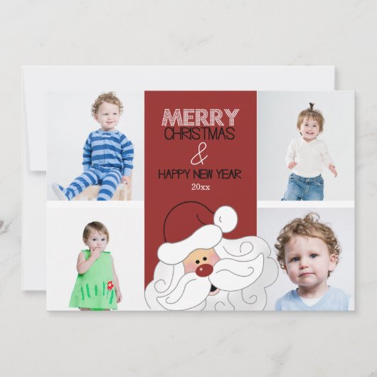 サンタクロース4枚の写真5x7クリスマスカード シーズンカード (正面)