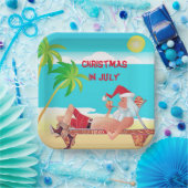 サンタクロース7月のクリスマスサマービーチパーティー ペーパープレート (パーティー)