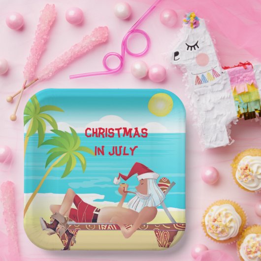 サンタクロース7月のクリスマスサマービーチパーティー ペーパープレート (パーティー)