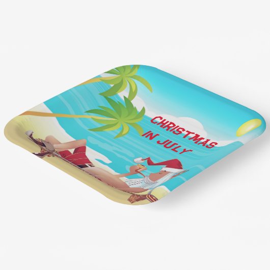 サンタクロース7月のクリスマスサマービーチパーティー ペーパープレート (傾斜あり)