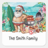 サンタクロース7月のビーチクリスマス スクエアシール (正面)