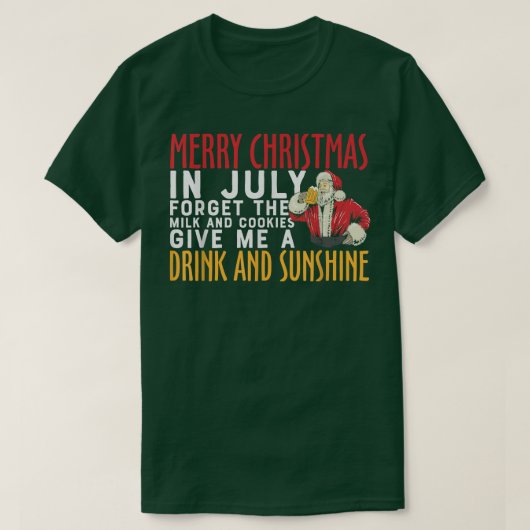 サンタクロース7月のメリーおもしろいクリスマス Tシャツ (デザイン正面)