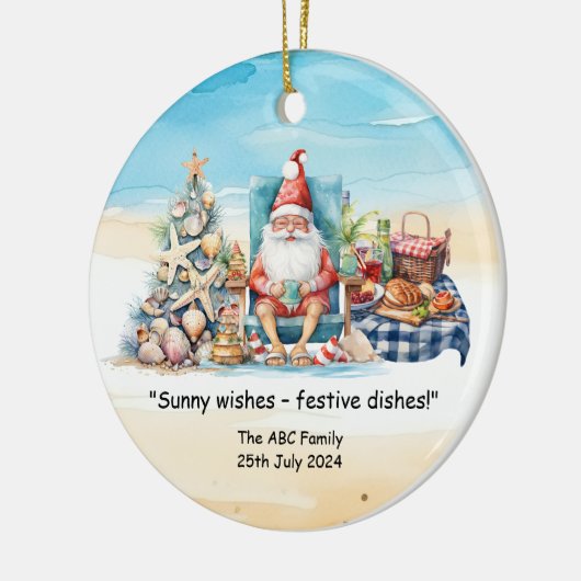 サンタクロース7月の夏のクリスマス セラミックオーナメント (左)