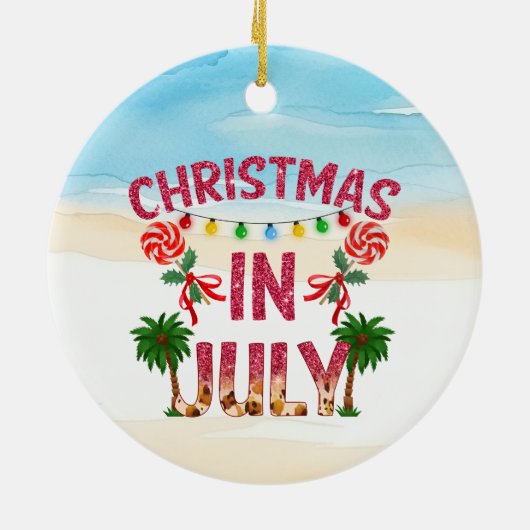 サンタクロース7月の夏のクリスマス セラミックオーナメント (裏面)