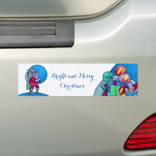 サンタクロース、おもちゃサックとバルーンのクリスマスナイト バンパーステッカー (車上)