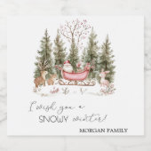 サンタクロース、そり、プレゼントの森のクリスマス スパークリングワインラベル (シングルラベル)