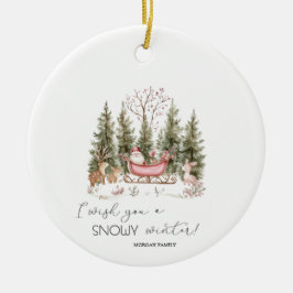 サンタクロース、そり、プレゼントの森のクリスマス セラミックオーナメント