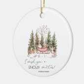 サンタクロース、そり、プレゼントの森のクリスマス セラミックオーナメント (左)