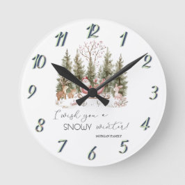 サンタクロース、そり、プレゼントの森のクリスマス ラウンド壁時計