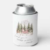 サンタクロース、そり、プレゼントの森のクリスマス 缶クーラー (缶正面)